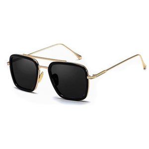 Luxury Square Aviator Fashion Gold Frame Retro Black Sunglasses For Men Women